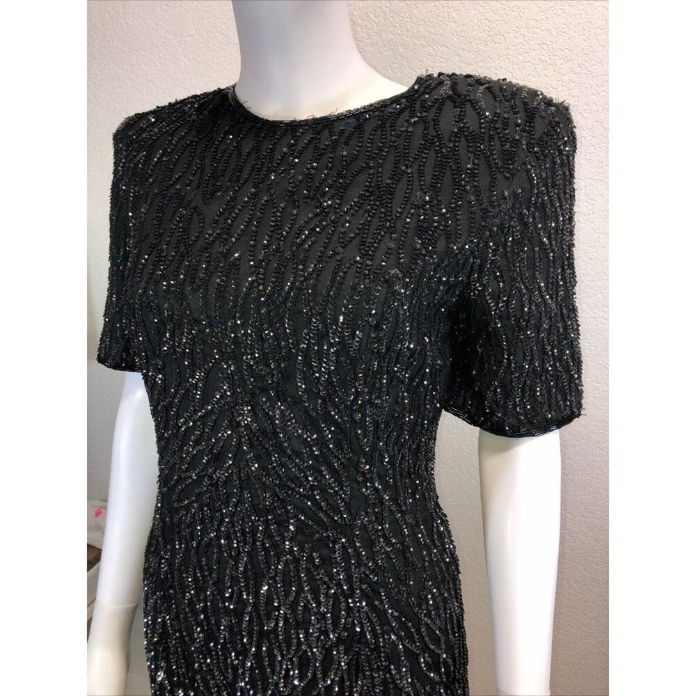 NWT Stenay Black Short Sleeve Sequins & Beads Silk Dress Sz 10 Bust 38" NEW - Picture 5 of 10